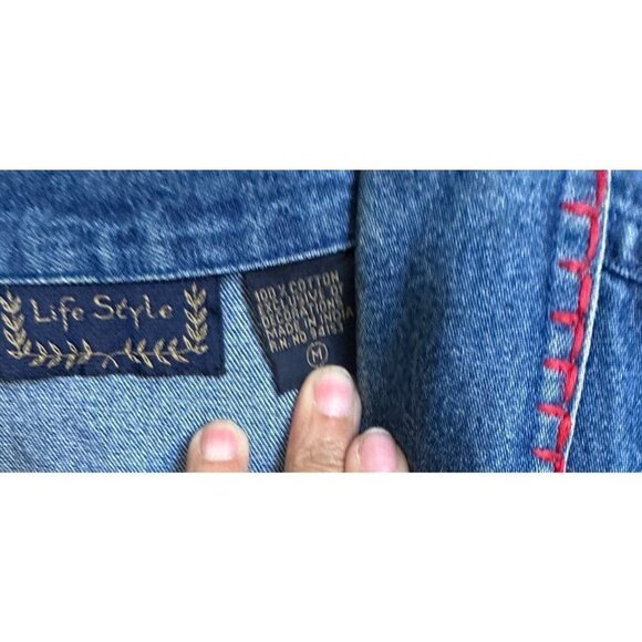 Vintage Life Style Women’s Denim Jacket Button Front Embroidered  Size Medium Sk - Picture 8 of 11